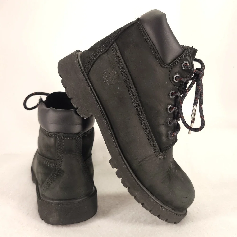 Timberland Boots Youth 3M 6-Inch Waterproof Black Leather Lace Up Insulated